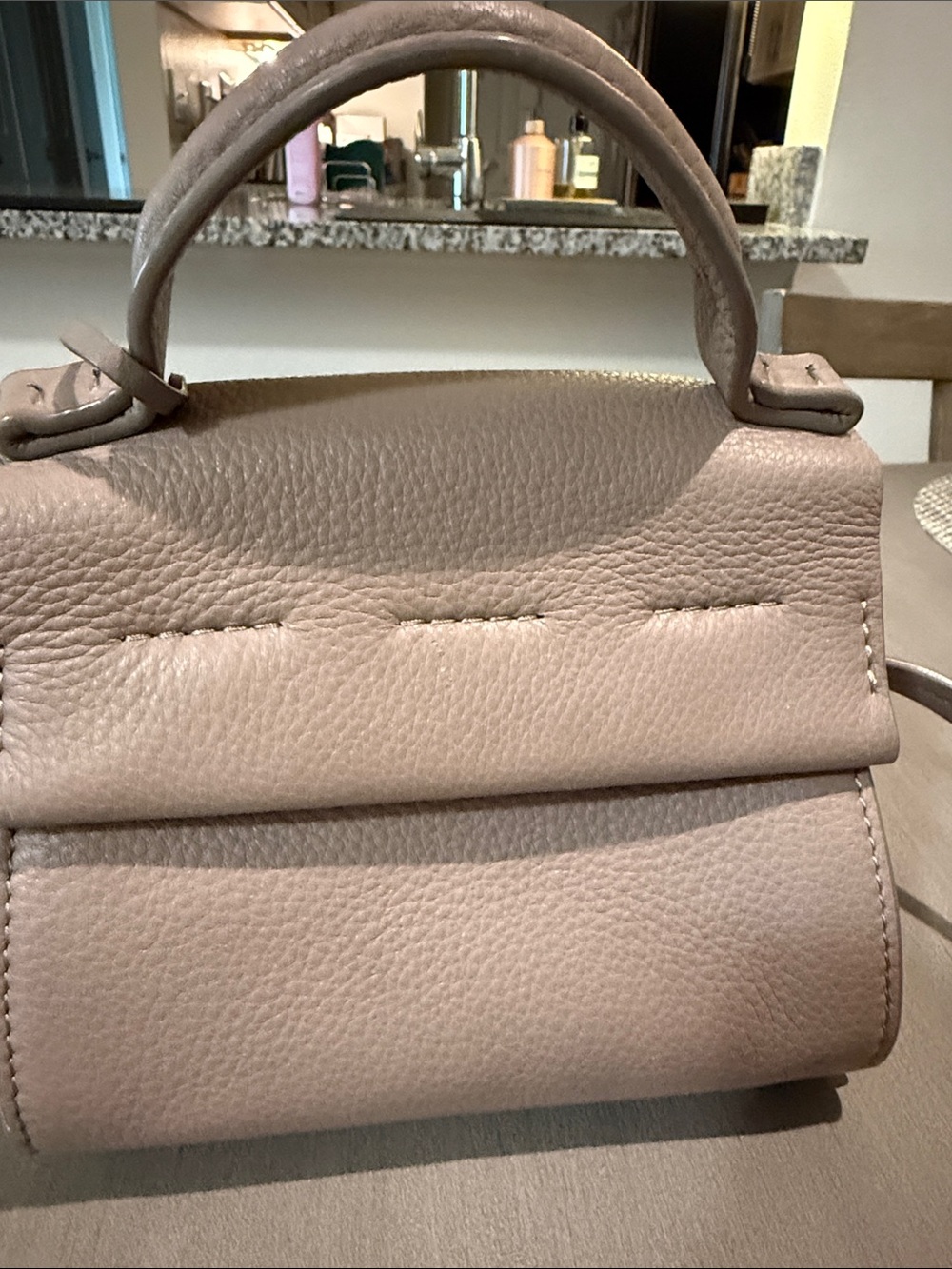 Elie Tahari Mini Top-Handle Pebbled Leather Bag in Taupe